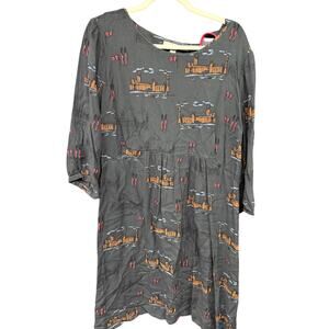 Boden Gray Midi Dress with Orange and Red Accents